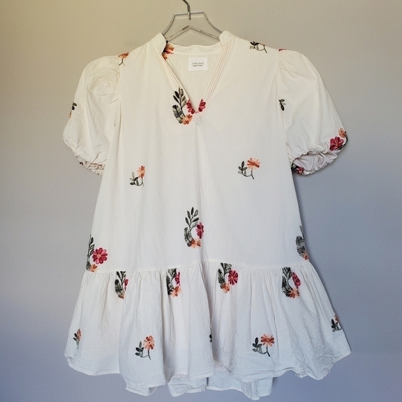 ChouChou Embroidered Cottagecore Grannycore Tunic Top Puff Sleeve Mini Dress - Picture 9 of 11